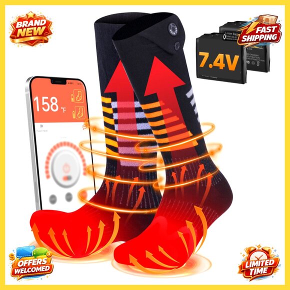 Rechargeable Heated Socks 7.4V Fast Heating 12-Hour Battery Machine Washable